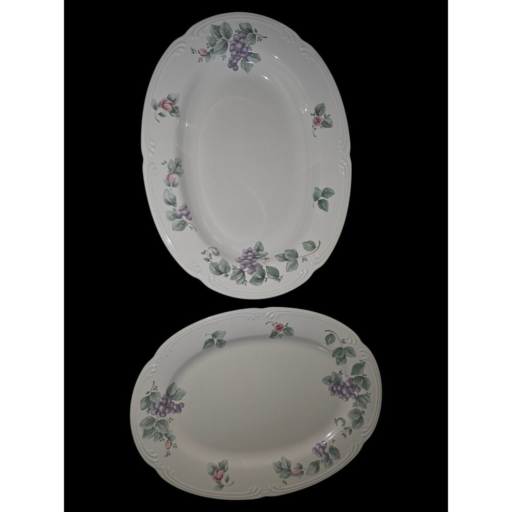 Pfaltzgraff Grapevine Serving Platter Set of 2 - 14.5" & 15.25" Deep Platter USA